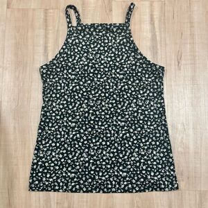 LOFT Black Halter Cami with White Floral Print Boho Cottage Core 90s Inspired
